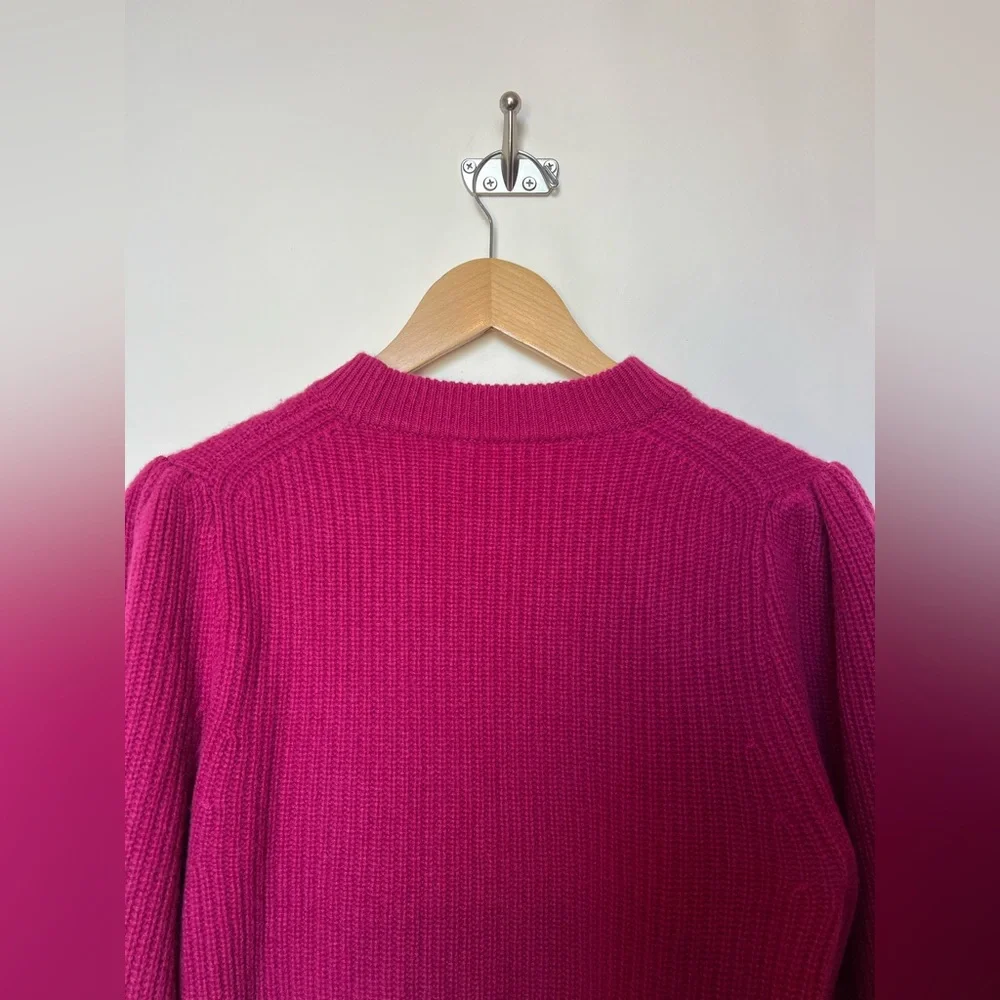 J.Crew 100% Cashmere Puff‎ Sleeve Mockneck Sweater Fuchsia Pink Size S